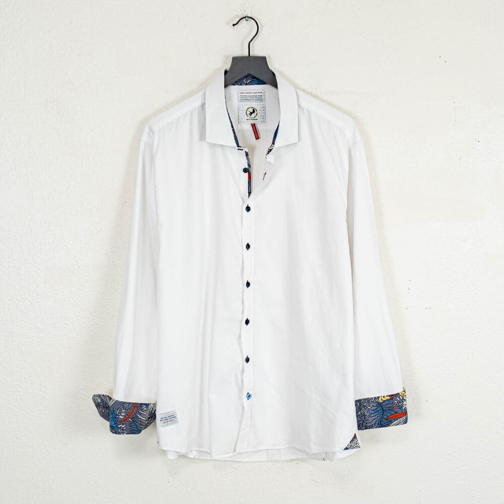 A Fish Named Fred White Button up Shirt Flip Cuffs size 2XL